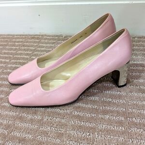 Vintage Spanish Made Pink Square Toe Heels Size 7